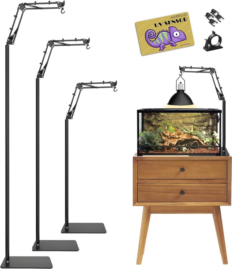 Reptile Heat Lamp Stand with 360 Adjustable Swing Arm, Adjustable Height (15.7inch to 72inch) Reptile Light Stand for Leopard Gecko Bearded Dragon Tortoises Turtle Snake Lizard and Chicks