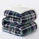 PU MEI Sherpa Fleece Throw Blanket 60" x 80" Reversible Plush Fluffy Large Big Blanket Lattice Flannel Blankets for All Season Use,Dark Green Check