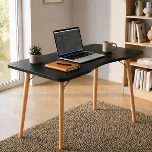40 Modern Computer Desk Black Study Writing Table with 15 Arc Rounded Corners & Angled Wooden Leg Support for Enhanced Stability, Desk for Home Office, Gaming, Laptop & Workstation
