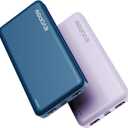 2-Pack Portable Charger, Slimmer 10000mAh Power Bank, Fast Charging Battery Pack, USB C in&Out External Portable Power Bank for iPhone Tablet Samsung Pixel Headphones etc (Blue&Purple)
