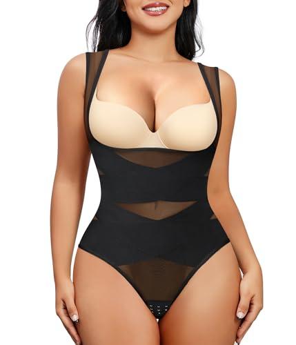 Nebility Thong Shapewear Bodysuit for Women Tummy Control Body Shaper Faja Seamless Waist Trainer Corset Stomach Girdles Small White