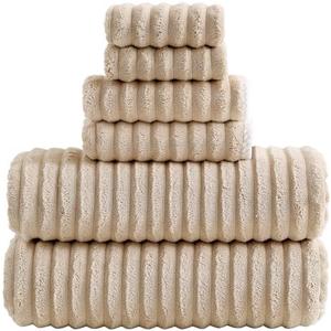 Robmic 40x80 Inches Bath Sheets Towels for Adults Luxury Microfiber Extra Large Bath Towels for Bathroom Super Soft Absorbent Quick Dry with Hanging Loop (Beige,3PCS)
