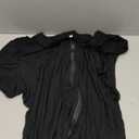 SWOMOG Women Zipper Front House Coat Short Sleeves Robe Zip up Bathrobes Short Nightgown with Pockets (Large, Black Black Trim)