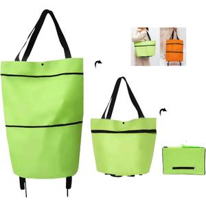 2 in 1 Foldable Shopping Cart, 2023 New Foldable Shoppings Bag Carts with Wheels, Portable Rolling Tote Shoppings Bags with Wheels, Waterproof Trolley Collapsible Grocery Shopping Tote Bag Cart