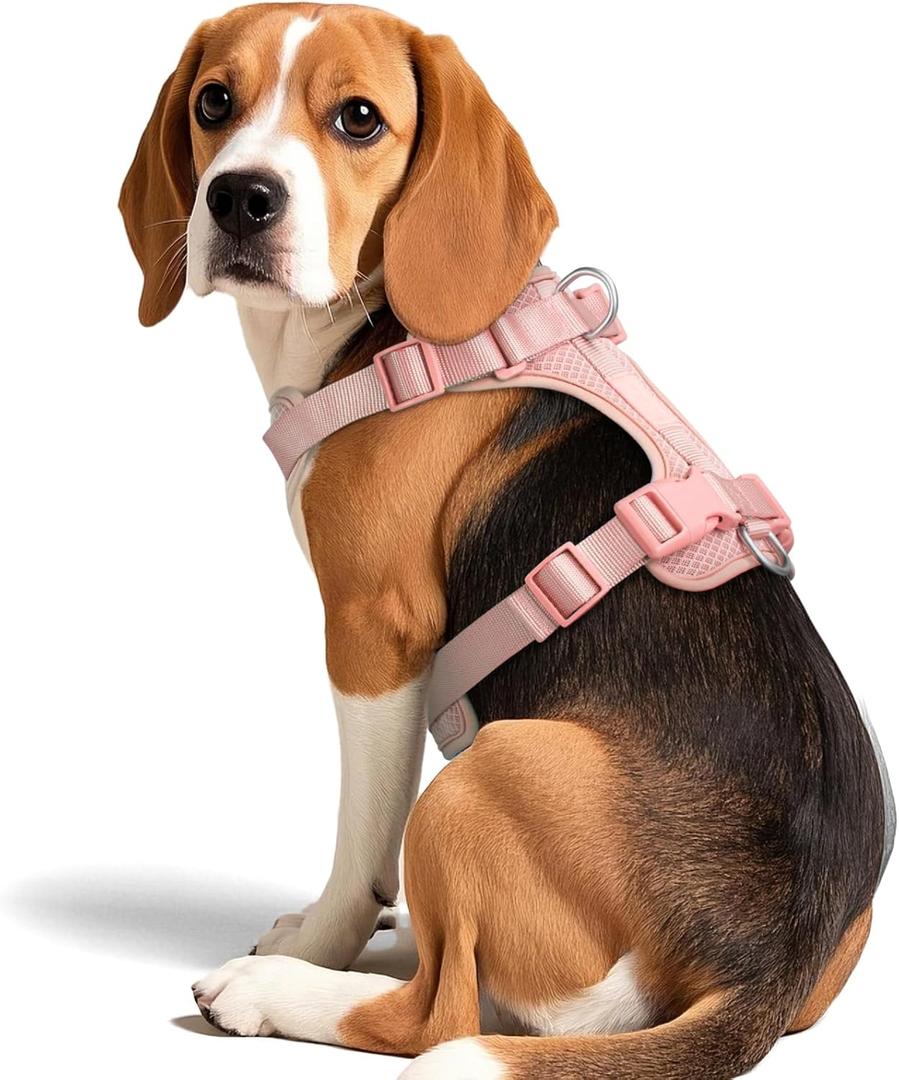 Wisedog Dog Harness Medium Sized, Pet Vest with Front Clip, Adjustable Puppy Harness with 3 Fast Release Buckles[Easy to Put on & Take Off] (Pink, M) (M: Neck=17"-22"/Chest=15"-28")