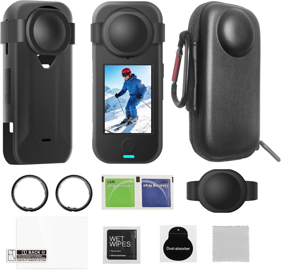 JasonMighty for Insta 360 X4 AIR Accessories Kit Include Camera Case/Silicone Cover/Lens Guards/Screen Tempered Glass/Action Camera Protection Parts for X4 AIR