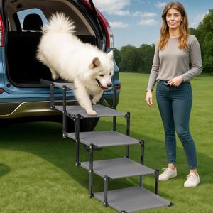 Dog Car Stairs  Portable Non-Slip Pet Stairs for High Cars, SUVs & Trucks, Foldable Design, 200 lb Support | EOSET (Black)
