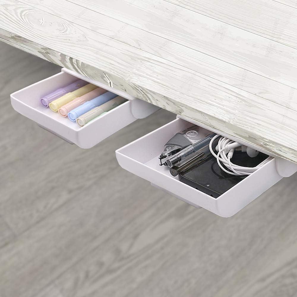 YOOUSOO 2 Pack Under Desk Storage Drawer Organizer, Hidden Slide Out Drawer Attachment, with Self - Adhesive Feature for Desktop and Table Organization, Hidden Under Desk (white)