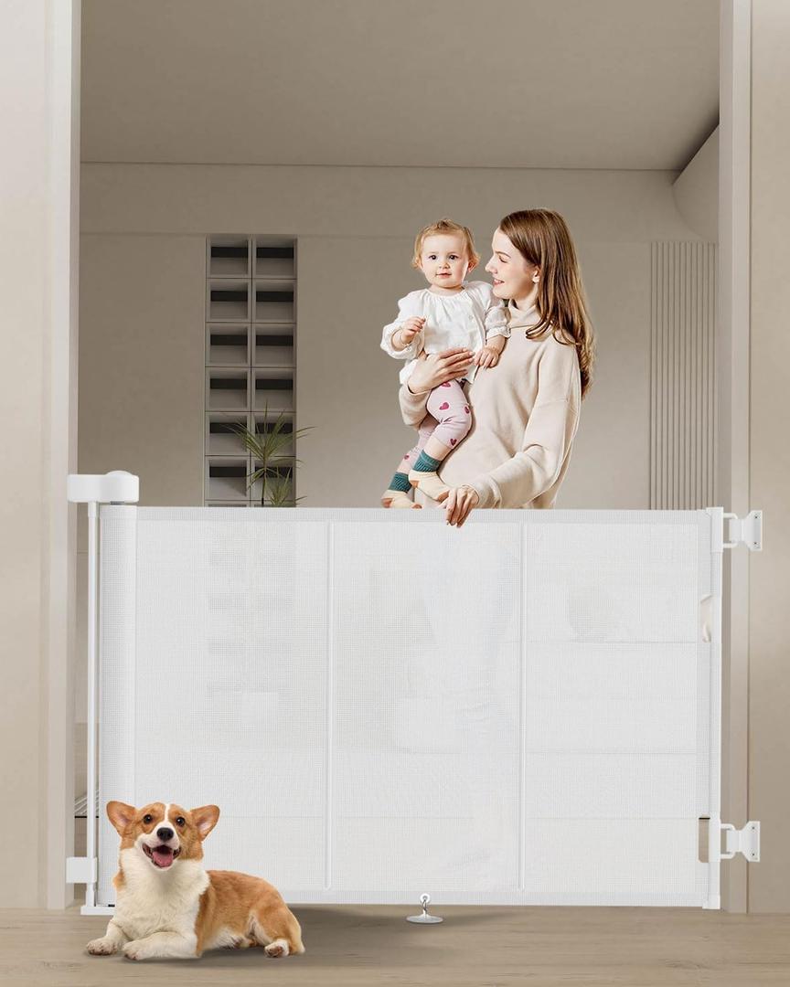 Upgrade 71" Retractable Baby Gates with Reinforced Strip Design to Prevent Crawling Through, 48" Tall Retractable Gate for Baby and Pet, 6 FT Baby Gates for Stairs, Doorways, Hallways (48" Tall x 71" Wide, White)