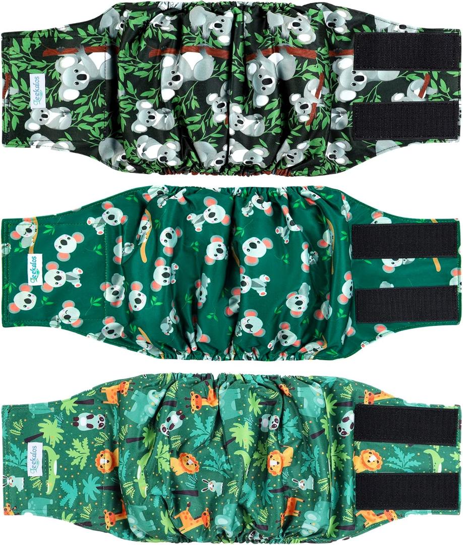 Leekalos Male Dog Diapers (3 Pack), High Absorbing Dog Belly Bands for Male Dogs, Washable Reusable Dog Male Wraps (Koala, Medium) 