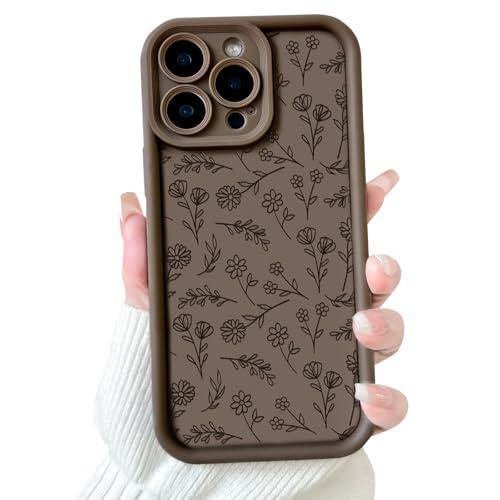 NITITOP Compatible with iPhone 13 Pro Case Cute Flowers Floral Leaves Design for Women Girls Stylish Artistic Soft TPU Shockproof Full Camera Protective Cover - Brown