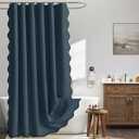 MIULEE 84" Long Scalloped Shower Curtain Linen Textured with 12 Metal Hooks Cute Extra Long Heavy Duty Washable Waterproof Cloth Shower Curtains with Black Border for Bathroom Hotel Bathtub,Navy Blue