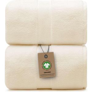 100% Organic Luxury Bath Sheets - GOTS Certified - Extra Large 35x70 Inches (Pack of 2) Zero-Twist, Long-Staple Cotton Bath Sheet Set (Papyrus)