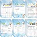 Jetec 302 Pcs Bear Baby Shower Games Set 6 Games Include Baby Shower Word Scramble Word Search Predictions and Advice The Price is Right Guess Mom or Dad(Blue Bear)