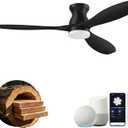 52" Smart Flush Mount Ceiling Fans with Light Remote,Wood,Low Profile,Black | Alexa/App Control,Easy Install,Quiet,Hugger LED Ceiling Fan for Outdoor Indoor Patio Bedroom Living Room,3 Blade,High CFM