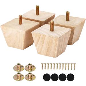 Maricome 2 Inch Unfinished Wood Furniture Legs Replacement Cabinet Couch Sofa Legs Feet Screw in Set of 4