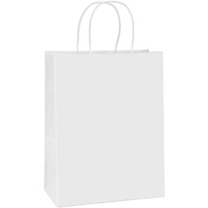 BagDream Paper Shopping Bags 10x5x13 100Pcs White Kraft Gift Bags with Handles Bulk, for Shopping, Merchandise, Retail, Party Favor, Gifts, Take-out, Recyclable Paper Sacks