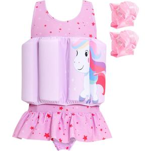 Baby Girls Swimsuit with Floatation Toddler One Piece Swimsuits Kids Swim Vest Swimwear Float Suit, Size: 3-4T