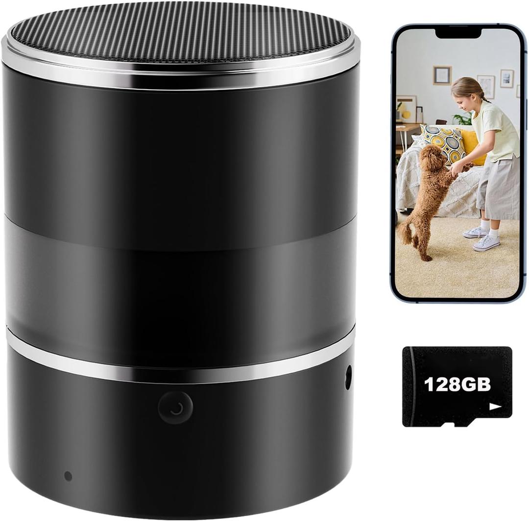 Security Camera with Bluetooth Speaker, 1080P Wireless WiFi Camera for Home/ Office/ Baby/ Pet, Indoor Camera with Motion Detection, Night Vision, APP, Local & Cloud Storage (Included 128G SD Card) (Black)