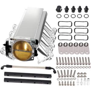 LS Intake Manifold with 102mm Throttle Body Fuel Rails Kit Replacement for Chevy 4.8 5.3 6.0 6.2 LS LS1 LS2 LS6 Sheet Metal Al Fabricated Silver