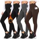 FULLSOFT 4 Pack Fleece Lined Leggings with Pockets for Women High Waisted Thermal Winter Warm Yoga Pants for Workout Running, Size: Large-X-Large