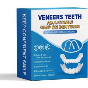 Snap on Veneers, Natural-Looking Silicon Dentures for Women & Men, Comfortable Top & Bottom Fake Teeth & Easy to Use (1 Count (Pack of 6))