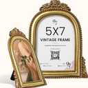 97 Decor Gold Vintage Picture Frames 5x7 - Vintage Gold Frame 5x7, Hand-crafted Resin Arched Antique Picture Frames 5 By 7 For Tabletop & Wall Hanging, Decorative Ornate 5 x 7 Frame For Home Bedroom