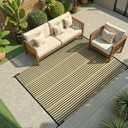 LEEVAN Waterproof Outdoor Rug 6x9 Patio Rug Clearance Black and Tan Plastic Straw Area Rug for Backyard Striped Camping Outside Mat for Picnic, RV, Deck, Bench, Balcony