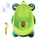 Frog Pee Training with Brush and Hooks, Green Cute Potty Training Urinal,Potty Training Toilet for Boys Kids Toddler with Funny Aiming Target,Frog Shape Pee Trainer