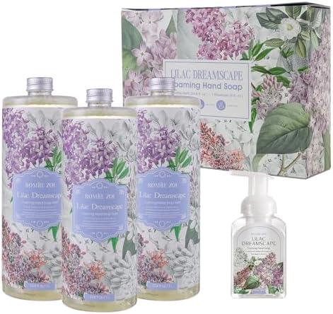 ROMIIE ZOI Lilac Foaming Hand Soap Refill Gift Set – 3 Pack (33.8 Fl Oz Each) with Refillable Dispenser, Soft Floral Scent, Moisturizing, Biodegradable & Chemical-Free Formula for Bathroom, Kitchen