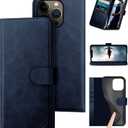 DuckSky for iPhone 14 Pro Max 6.7"Genuine Leather Wallet caseRFID Blocking4 Credit Card HolderReal LeatherFlip Folio Book Protective Cover Women Men for Apple 14 ProMax 5G Phone case Dark Blue