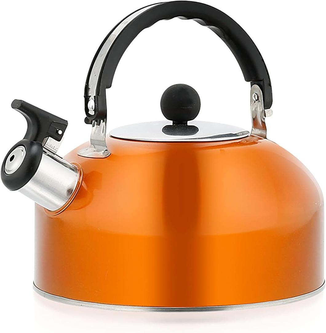 2.7 Quart (3 L) Tea Kettle, Food Grade Stainless Steel Teakettle is Best for Boiling Water, Brewing Tea, and Making Coffee (Orange)