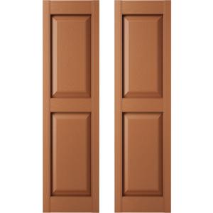 12 in. W x 28 in. H Builders Edge, TailorMade Two Equal Panels, Raised Panel Shutters, Includes Matching Installation Spikes (Per Pair), 471 - Treated Cedar