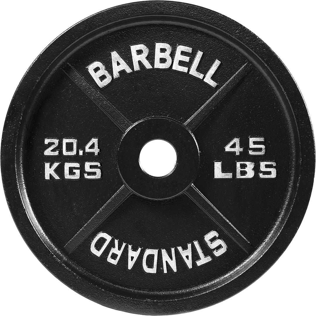 Fitvids Cast Iron Plate Weight Plate for Strength Training and Weightlifting, 2-Inch Center (Olympic), 45LB (Single)