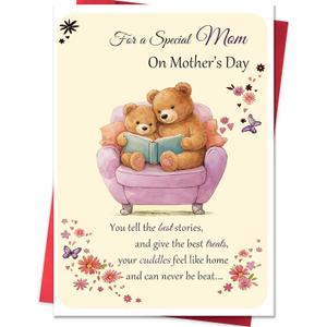 2 x IDU Mothers Day Card for Mom,Happy Mothers Day Cards Gifts from Daughter Son,Cute Mothers Day Gifts Card for Mom with Teddy Bear Design