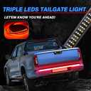 MICTUNING 60 Inches Triple 504 LEDs Tailgate Strip Light Waterproof with 4-Way Flat Connector - 5 Functions Sequential Amber Turn Signal, Red Brake Running, White Reverse Lights