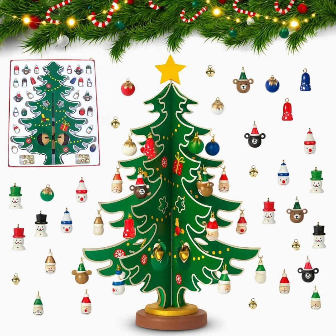 Christmas Advent Calendar 2025 Kids - 24 Days Christmas Countdown Calendar for Kids with Christmas Tree 36 Ornaments Bells Snowman Santa Decorations for Boys Girls Xmas Gift Tree