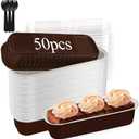 Liatinbo 50 Pack Mini loaf pans with lids,Mini cake pans with lids,Disposable Aluminum Foil Baking Cups Muffin Tins for Convenient Baking and Serving at Birthday Parties(Coffee)
