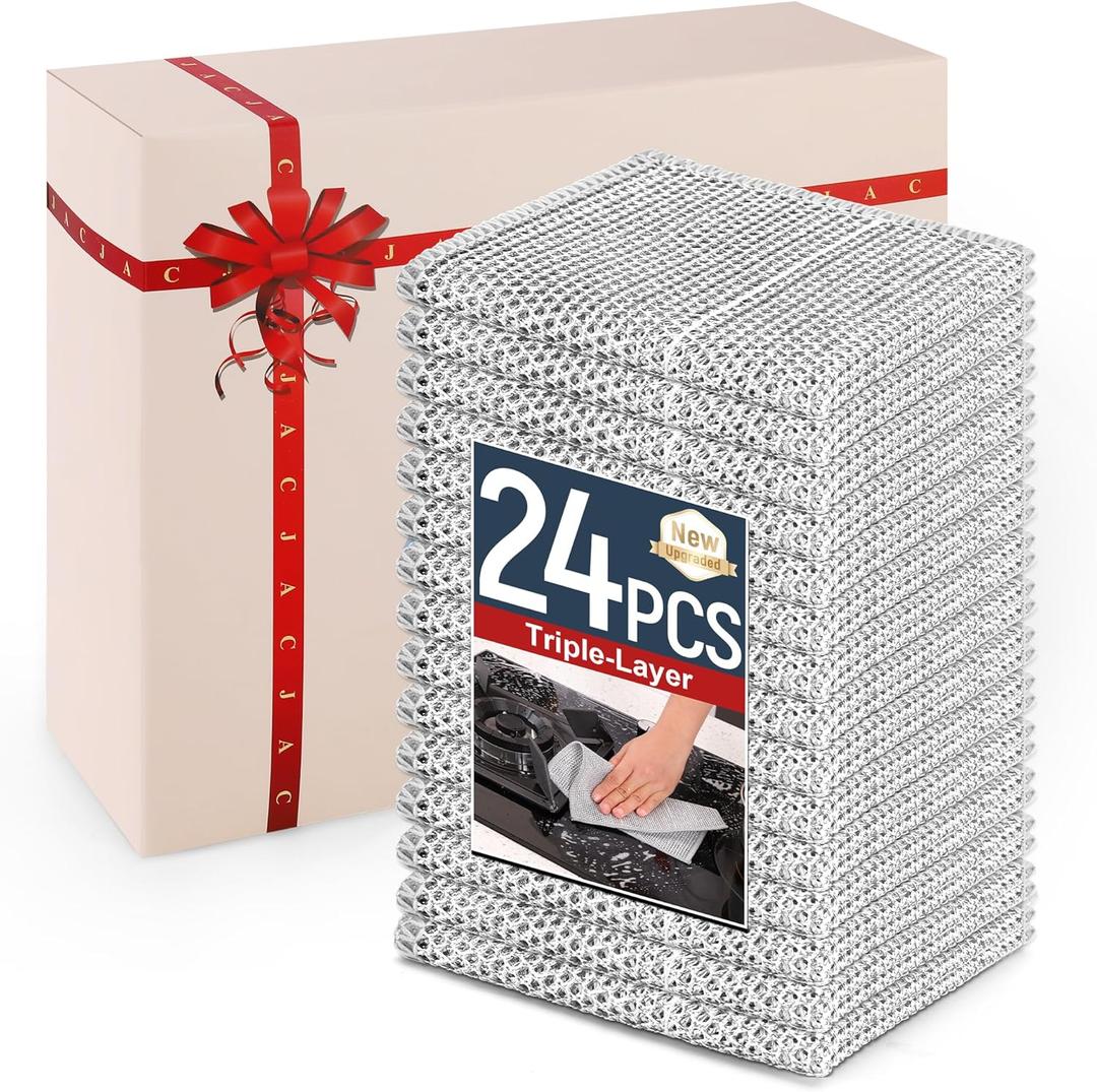 2 x 3 Layers Non Scratch Wire Dish Cleaning Supplies 24PCS - Wire Dishwashing Rag Home Essentials-Reusable Steel Wool Scrubber Washcloths,Kitchen Towels and Dishcloths Set for Pans Sinks & Cookware