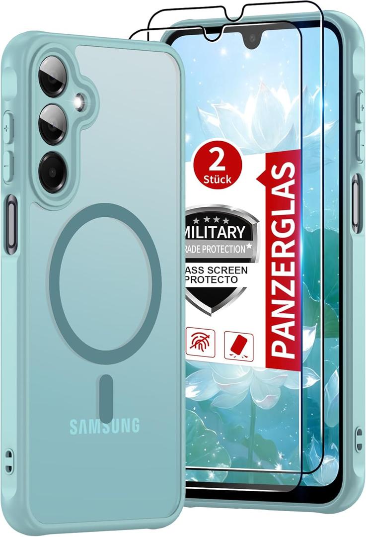 Pilaru Magnetic for Galaxy A16 5g Case with Tempered Glass Screen Protector :(12FT Military Grade Drop Protection) Translucent Matte Slim Non Slip Anti Fingerprint Full Body for A16 Case Mint Green