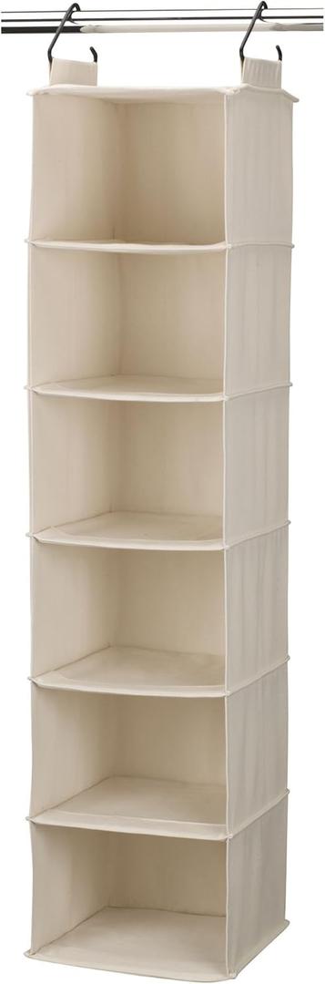 Household Essentials Cedarline 6-Shelf Hanging Closet Organizer, Heavy-Duty Cotton Canvas, Breathable, Versatile, Compact, Perfect for Rod or Wire Closets, Natural (Off-white)