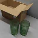 6 Pcs (H:7" W:4") Embossed Flower Vase Fall Pedestal Glass Vase Big Base Thickened Crystal Vintage Vases for Autumn Wedding Home Decor Table Centerpiece House Warming Gifts(Green)