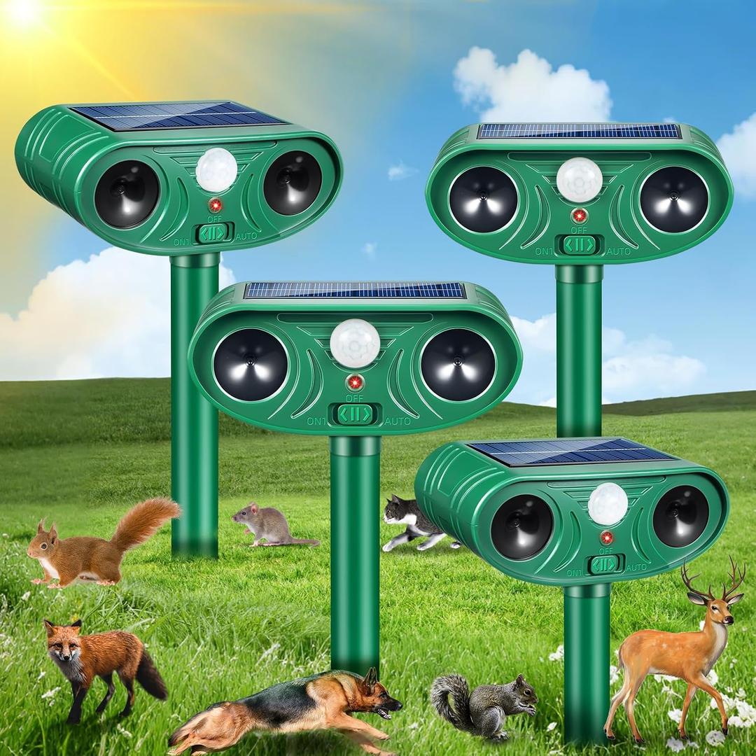 2026 Sonic Fortress Pro Deer Repellent Outdoor, Solar Ultrasonic Animal Repellent Cat Deterrent Motion Activated Squirrel Fortress Pro to Scare Raccoon Rabbit Skunk Dog for Yard Garden Lawn(4 Pack)