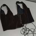 TRUWORKS Lace Up Corset Bustier Women's Waist Trainer Belt Tank Steampunk Underbust Velvet Corset (Large, Coffee)