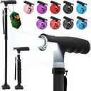 BeneCane Walking Cane for Women Folding Cane for Men with Two Led Lights Quad Cane with Stable Base Lightweight and Adjustable Walking Stick (Black)