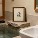 Vintage Gold Framed Funny Animal Bathroom Wall Art, Frog on the Toilet Reading Newspaper Wall Decor, Black White sketch Painting Canvas Prints, Interesting Minimalism Artwork for Bathroom Home Decor