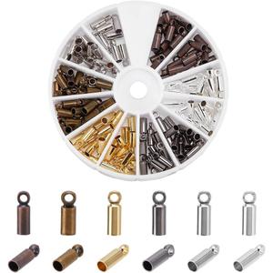 PH PandaHall 210pcs Cord End Caps 6 Colors Brass Glue-in Leather Cord Terminators Small Barrel End Tip with Loop Ring for 2mm Beading Wire Tassel Earring Choker Bag Pendant Jewelry Making (Inner Diameter 12mm)