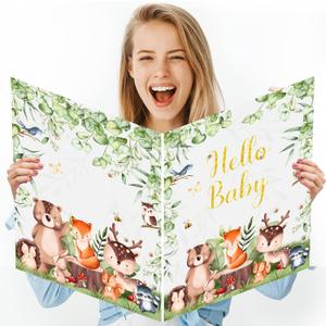 Giant Baby Shower Greeting Card 22 x 14 inch Big Woodland Animals Baby Shower Decorations Card Large Sage Green Baby Plastic Card Gift for Girl Boy Neutral Party Supplies Gender Reveal Party Decor