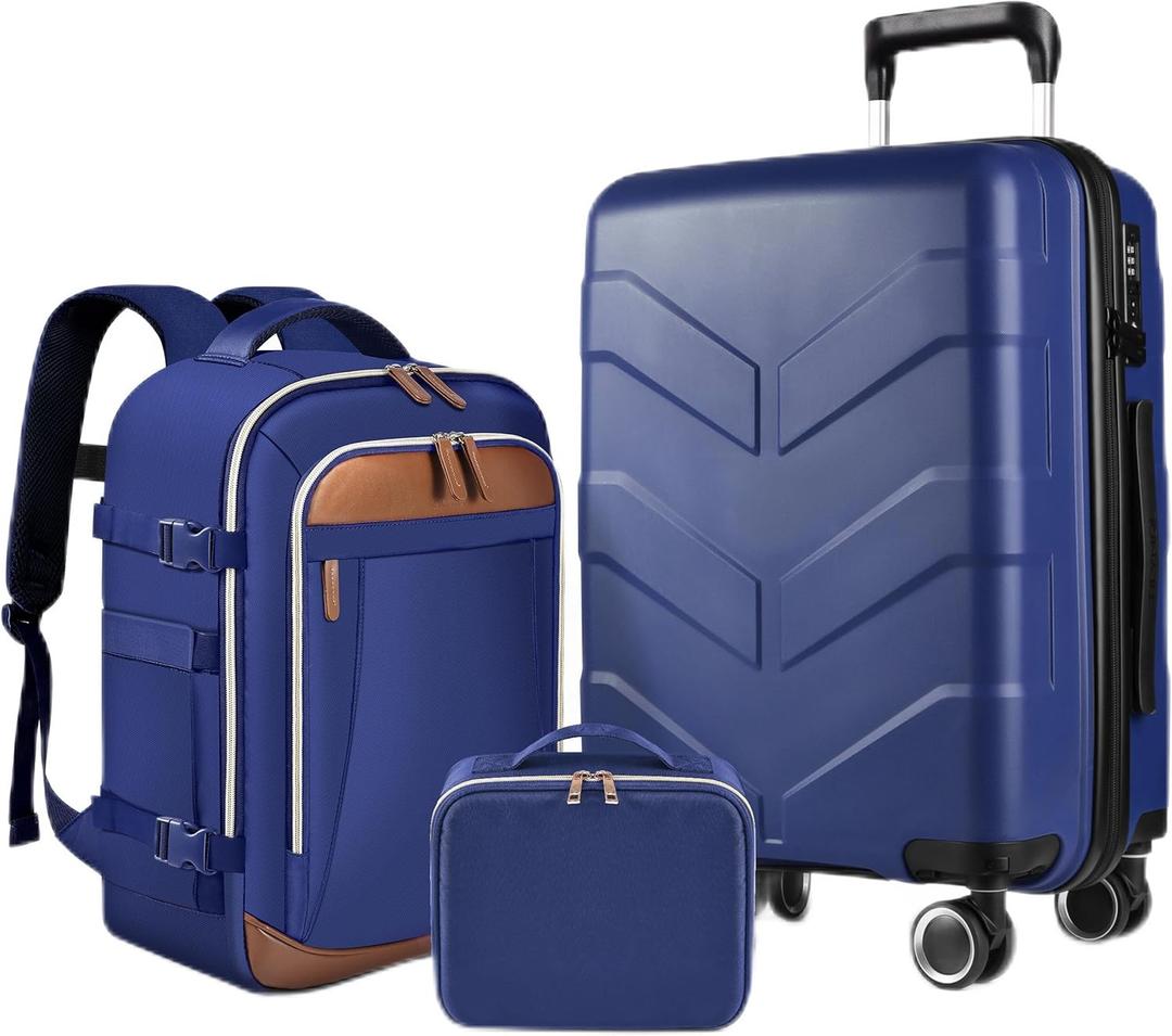 Luggage 3 Piece Carry On Luggage 22x14x9 Airline Approved Suitcase with TSA Lock, Lightweight PP Hardshell & Spinner Wheels Suitcase for Men Women, Blue