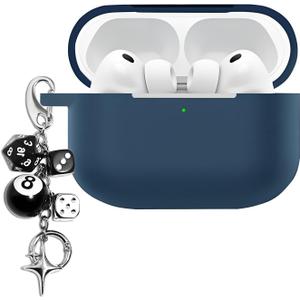 Compatible with AirPods Pro 3 Case, Ziseyoru Soft Silicone Protective Cover for AirPods Pro 3 Earbuds with Funny 8 Ball Dice Charm Keychain Accessories for Women Men (Blue)